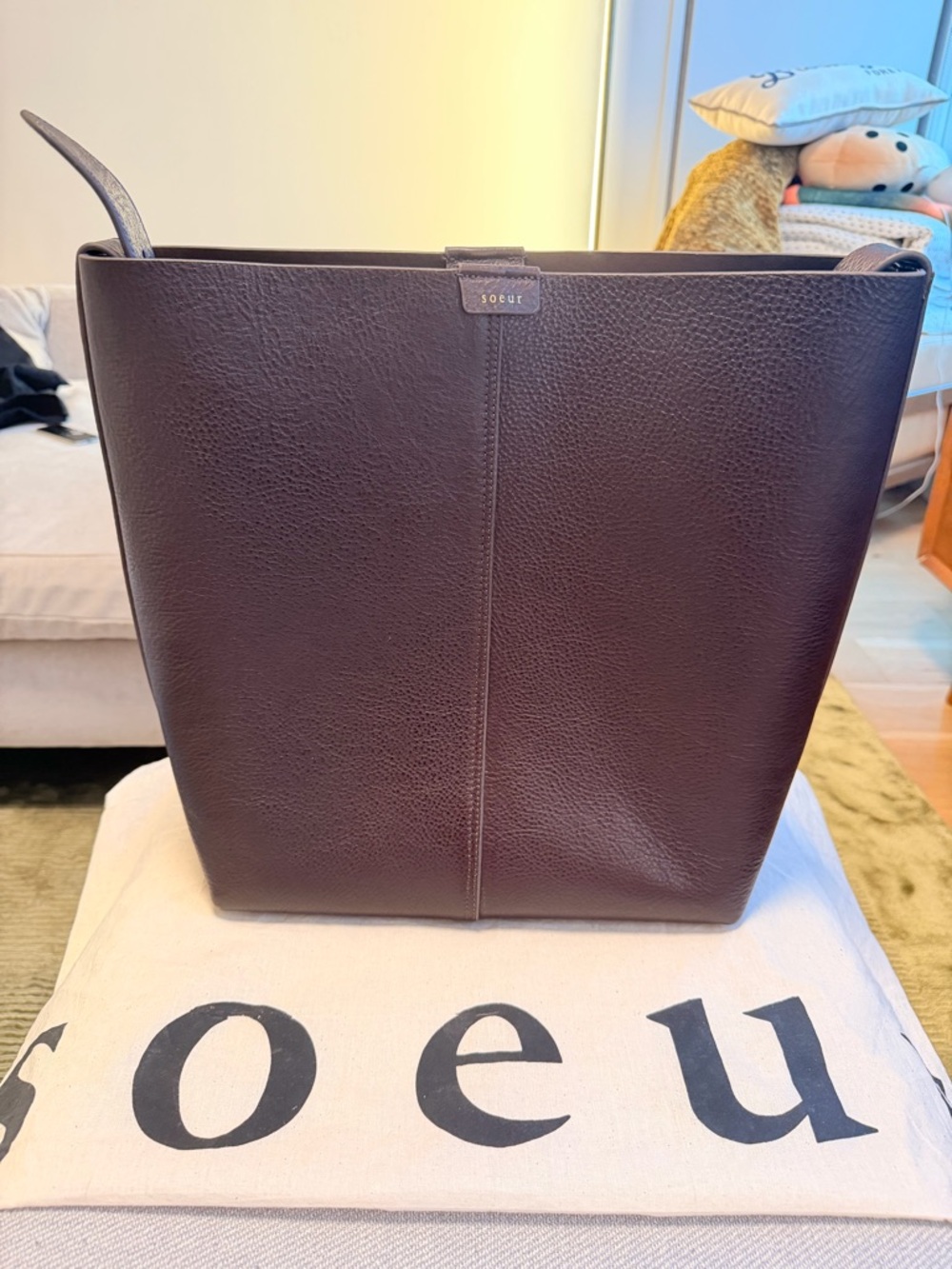 Soeur Large Saudade Bucket Bag in Grained Leather Dark Brown